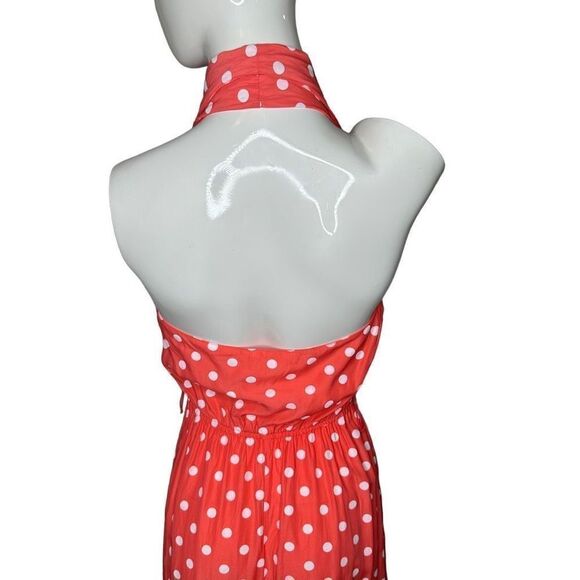 Polka Dot Halter Midi Dress - Red - Picture 4 of 8